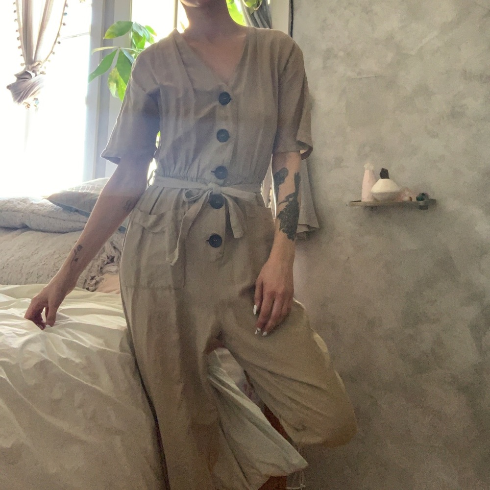 Tan Linen Jumpsuit